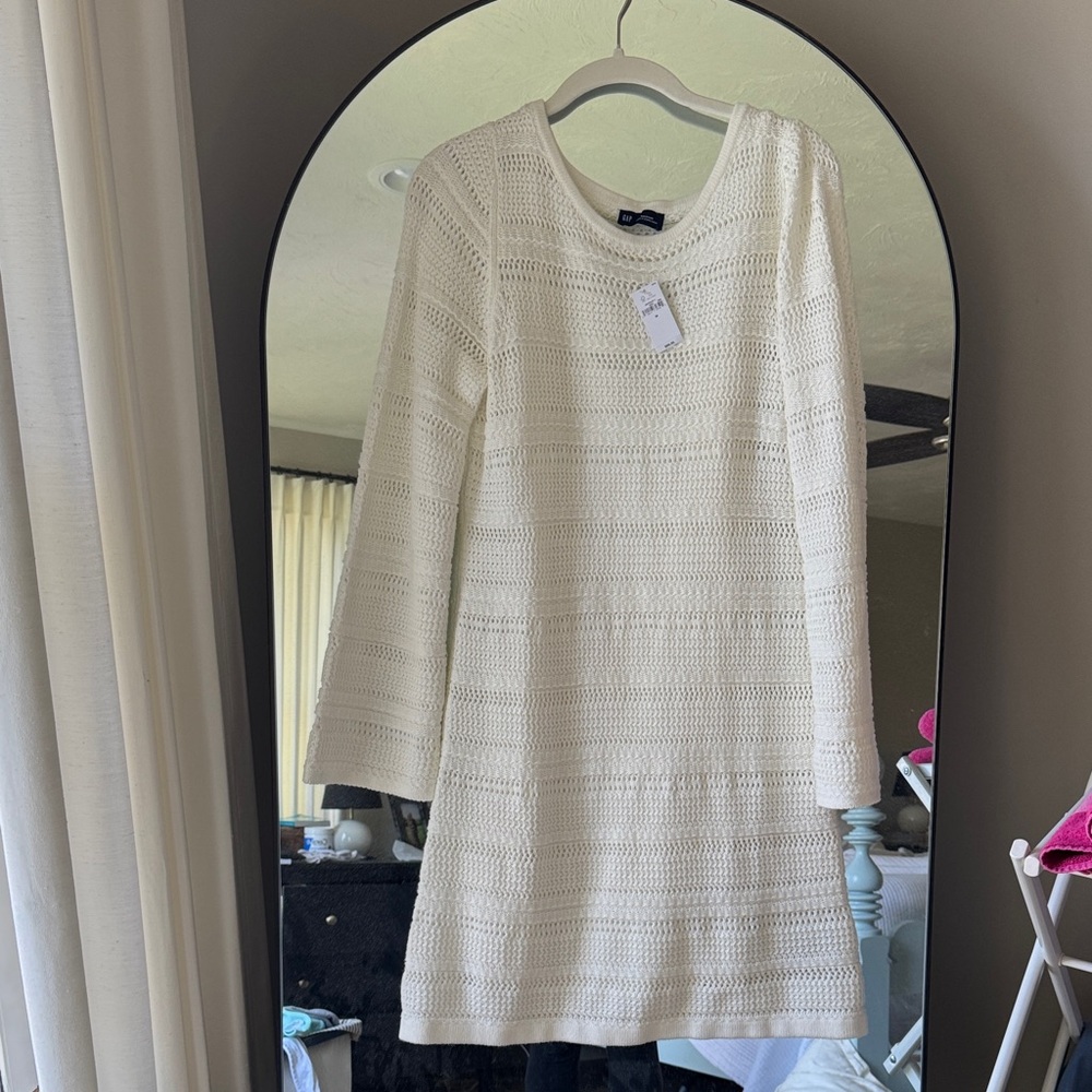 GAP Cream Crochet Knit Long Sleeve Dress